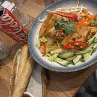 Vegan spring roll and Rice noodle salad with tofu  at Tra Bar! in Groningen