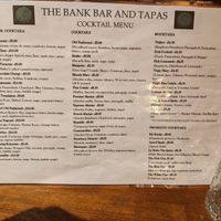 Cocktail menu at The Bank Bar and Tapas in Dumfries