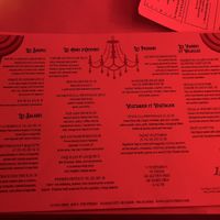 Menu (excuse the dim lighting)  at Le Fou Frog in Kansas City