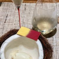 Sticky mango rice pudding with mint  at Zhizhu Plant Based Kitchen in Guangzhou