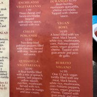 Vegetarian menu  at Señor Tequila in Vincennes