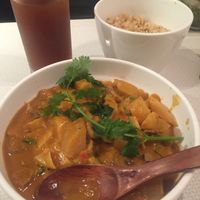 Potato curry, rice, mint black tea at Pure and Whole - Shanghai Centre in Shanghai