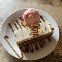 Carrot cake with blood orange sorbett  at The Four Horseshoes Inn in Eye