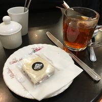 Ayurvedic tea and raw vegan bake orange cream slice  at The Hub at Healthy Spirit in Manchester