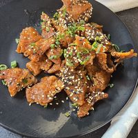 Orange "pollo" at Vegan Ramen Mei - Polanco in Mexico City