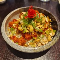 Sticky tofu, cashew & rice bowl  at OKA - Notting Hill in West London