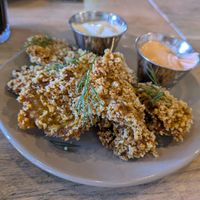 Fried oyster mushrooms at Larmo in Katowice
