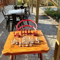 Really awesome seating area in the back garden at Casa Cacao  in Columbus