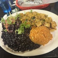 Tofu plate with corn tortillas   at Adelitas Taqueria in San Jose