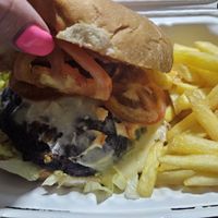 Vegan burger with vegan cheese! at Delicious Native Taste in Providence