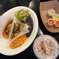 Taco platter with horchata at Tacotarian - Miracle Mile in Las Vegas