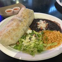 Cali burrito (chorizo) with beans, rice, salad, and hot sauce   at Tacotarian - Miracle Mile in Las Vegas