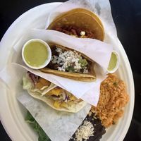Mixed taco platter (Asada, Pastor and fish tacos)  at Tacotarian - Miracle Mile in Las Vegas