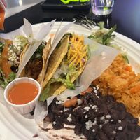 Taco platter - three tacos (your choice) beans and rice.  at Tacotarian - Miracle Mile in Las Vegas