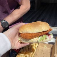 Vegan schnitzel burger  at Mountain Munchies in Jindabyne