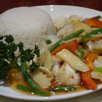 V12 Tofu Kanton (with various vegetables in Kanton sauce, spicy) (vegan) at Hongkong Imbiss in Saarbrucken