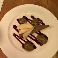 Chocolate tart with pear puree  at Frieda Schlamassel in Berlin