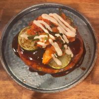 Vegan & Gluten-Free Okonomiyaki with Zucchini and Homemade Kimchi at Gluten-Free & Vegan OKONOMIYAK Vim in Osaka