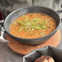 Linseneintopf mit Brot (Lentil stew with bread)  at Gampenalpe in Ischgl