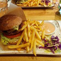 Crunchy avocado burger meal at Just Vege in Helsinki