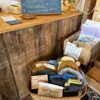 Hand knit caps by the shop owner  at Eiyo Foods - えいようフーズ in Hakuba