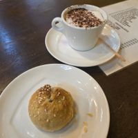 Nice BBQ char siew bun and Macchiato at Dim Sum & Mini Hot Pot by Cookie & Coffee in Central Singapore