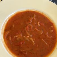 Tomato soup without the egg  at Restaurante Baía do Bago in Porto Da Cruz
