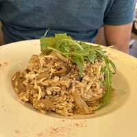 Vegan risotto with mushrooms, fennel and tofu. The tofu is not in the dish description but she asked me if I want to add tofu. Great dish  at Restaurante Baía do Bago in Porto Da Cruz