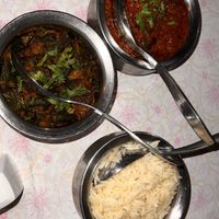 Aubergine and bindhi curry  at Bundi Vilas in Bundi