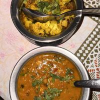Cauliflower and Chole curries  at Bundi Vilas in Bundi