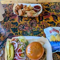 Beyond Burger with kettle chips and chik'n nuggets and fries at Kip's Grill in Creede