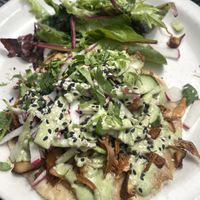 Wild Mushroom Tostada 💚  at French Meadow Bakery & Cafe in Minneapolis