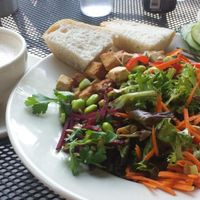 soy chai with a spa salad at French Meadow Bakery & Cafe in Minneapolis