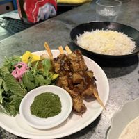 Eggplant Skewers with Basmati Ricee  at Nineveh Assyrian Restaurant in Olympia