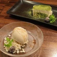 Soymilk icecream and tofu based matcha tiramisu at Organic Plus in Sapporo