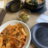 Teokbokki and tofu soup (not that spicy)  at Green Green Korean Dining in Tokyo