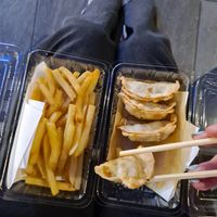 French fries & vegetable gyoza at Chao Chao Gyoza Shinsekai - チャオチャオ餃子 新世界店 in Osaka