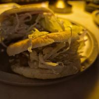 Mock meat rou jio mao. It's a rice flatbread with mockmeat, cabbage, peanuts etc (ask for it be to prepared vegan) at The Dimsum Room in Mumbai