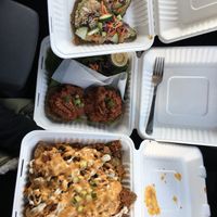 Thai pizza, sloppy joe, and full size nachos  at Healthy Sins Vegan Cafe in Lockport