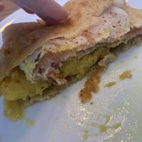 Dosa folded and chopped up (was double this size)   at Mr Chaat in Bolton