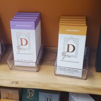 Section with flavored vegan chocolate bars at Dwaar Chocolate in Keego Harbor