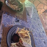 ‘Burger’- had nice soft bread. Good orange juice! Lovey chips.  at Snack Les Amis in Ait Benhaddou