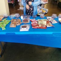 Vegan Jerky Taste off samples table. Delicious samples of various vegan jerky sold in store. Who knew there were so many, and so good  at Animal Place's Vegan Republic in Berkeley