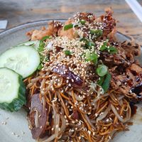 Vegan sticky soy chicken noodles at Daily Noodles in Bristol