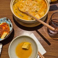 Soymilk hotpot with tofu, wood ear mushroom and rice noodles. at Hermit's Cafe 尚隱植物料理 in Hangzhou