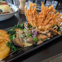 Medley Mushroom with a hashbrown. September 2025. at The Spotted Owl Cafe in Sunbury