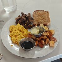 Lion's mane steak, tofu, potatoes, and toast at Borage  in Speedway