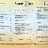 Speisekarte  at Kartoffelhaus in Blankenburg Harz