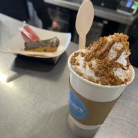 Hot chocolate (biscoff) with a jaffa cake dessert   at Extra Scoops in Herne Bay