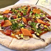 Vegan pizza (they don’t have vegan cheese but still yummy)  at La Gustera in Gran Canaria